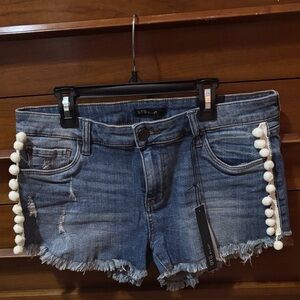 STS Blue Distressed Denim Shorts with Pom-Poms New with tags size 29